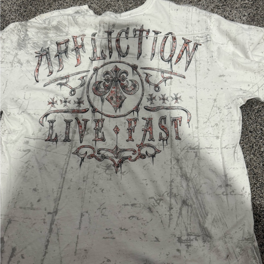 Affliction White and Red Graphic Tee